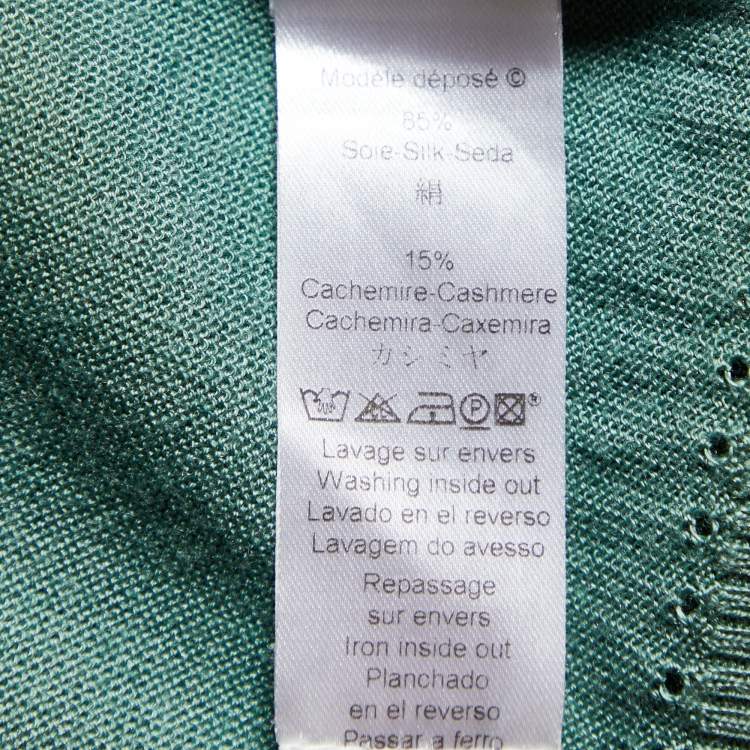 Pre Owned Kenzo Light Green Silk & Cashmere Knit Wrap Cardigan L