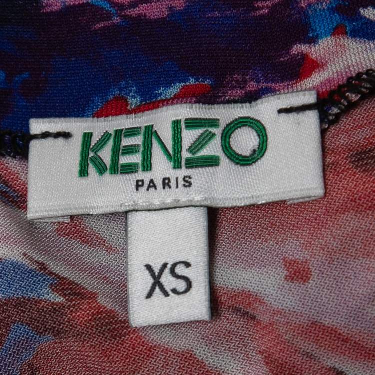 Pre Owned Kenzo Multicolor Abstract Printed Jersey Drawstring Top XS