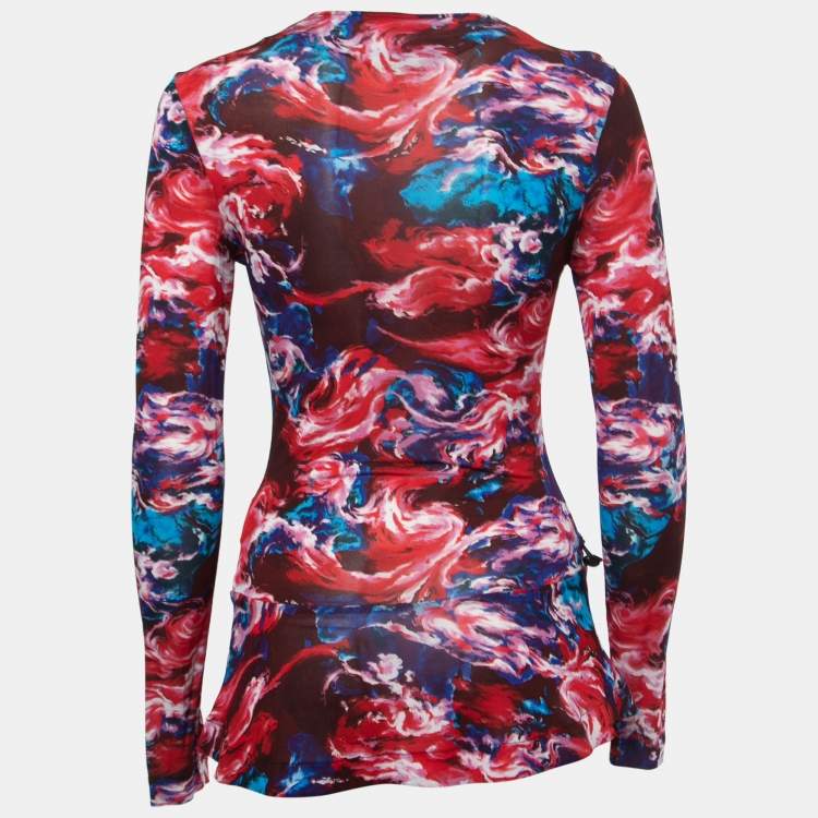 Pre Owned Kenzo Multicolor Abstract Printed Jersey Drawstring Top XS