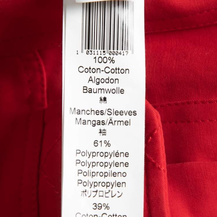 Pre Owned Kenzo Red Cotton Pattern Knitted Sleeves Button Front Cropped Jacket L