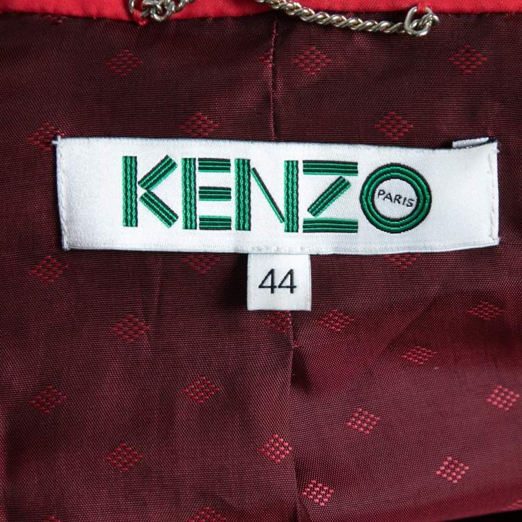 Pre Owned Kenzo Red Cotton Pattern Knitted Sleeves Button Front Cropped Jacket L