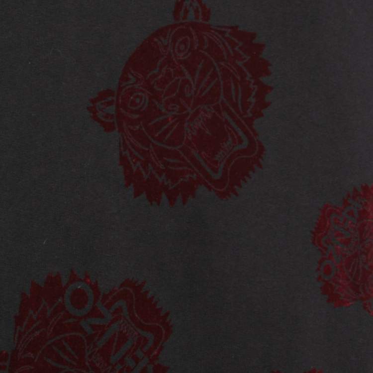 Pre Owned Kenzo Dark Grey All Over Tiger Motif Cotton Sweatshirt Dress M