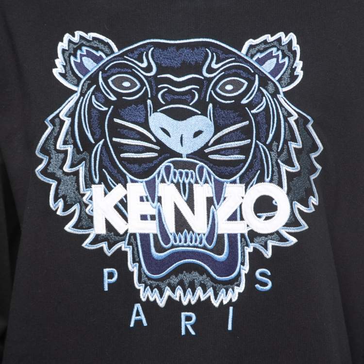 Pre Owned Kenzo Black Tiger Motif Embroidered Cotton Sweatshirt S