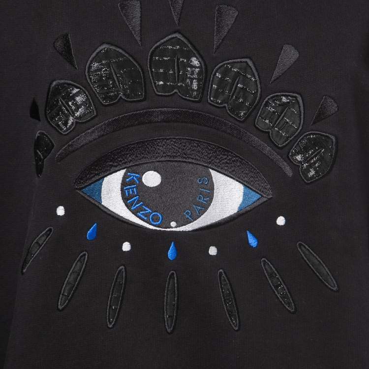 Pre Owned Kenzo Black Eye Embroidered Cotton Crew Neck Sweatshirt XL