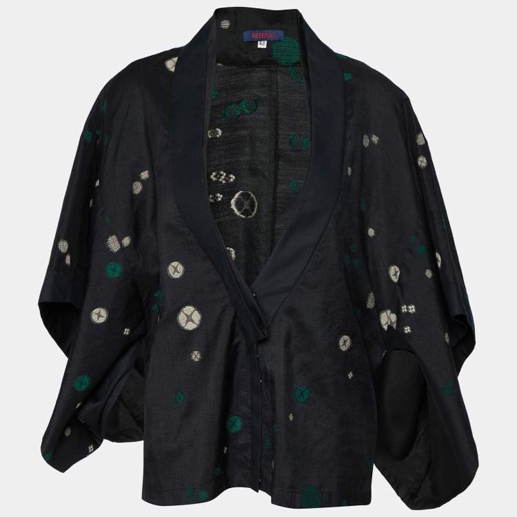 Pre Owned Kenzo Black Jacquard Kimono Button Front Shrug L