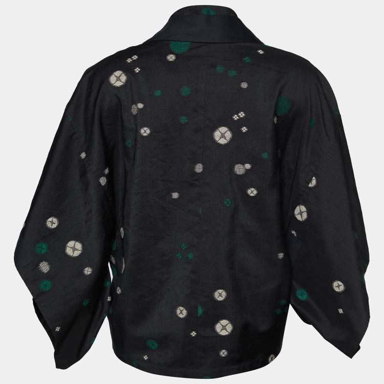 Pre Owned Kenzo Black Jacquard Kimono Button Front Shrug L