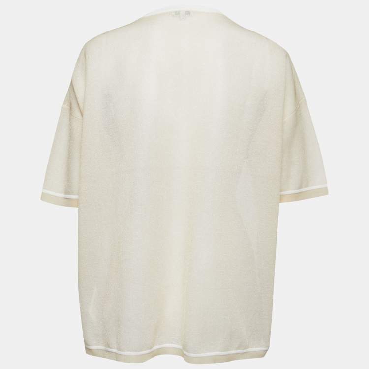 Pre Owned Kenzo Beige Tiger Motif Lurex Knit T-Shirt XL