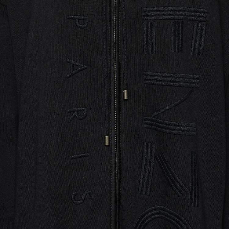 Pre Owned Kenzo Black Logo Embroidered Cotton Knit Hooded Coat L