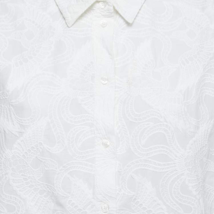 Pre Owned Kenzo White Floral Embroidered Cotton Short Sleeve Shirt XL