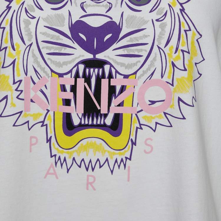 Pre Owned Kenzo White Tiger Printed Cotton Knit T-Shirt XL