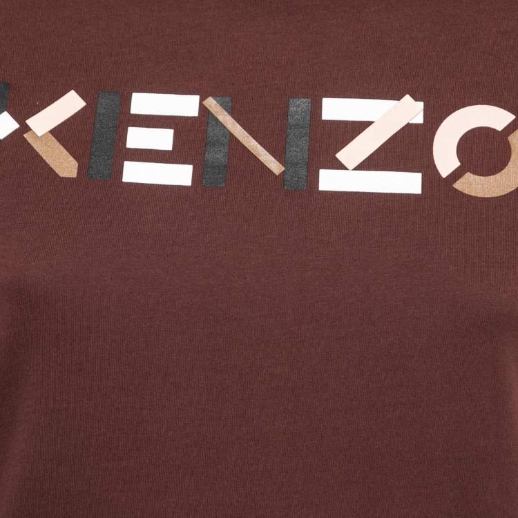 Pre Owned Kenzo Brown Logo Printed Cotton Half Sleeve T-Shirt S