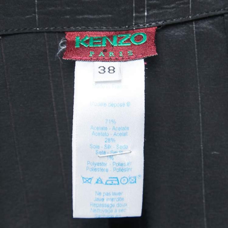 Pre Owned Kenzo Black Striped Crepe Button Front Flared Maxi Dress M