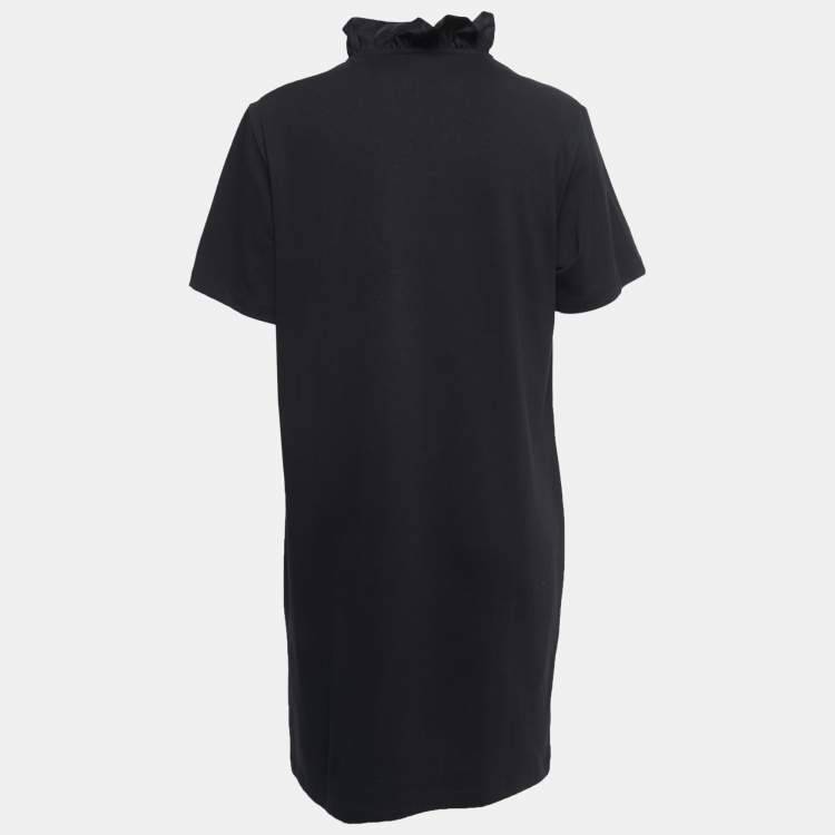 Pre Owned Kenzo Black Tiger Motif Cotton Ruffled Midi Dress L