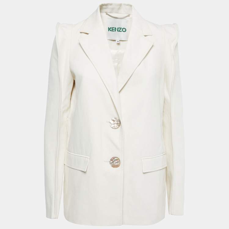 Pre Owned Kenzo Cream Cotton Blend Single Breasted Blazer M