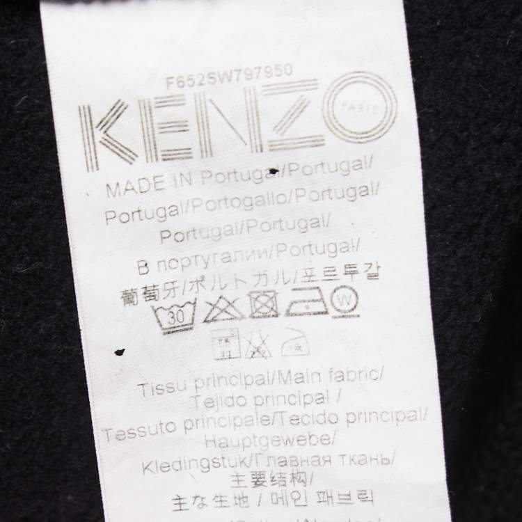 Pre Owned Kenzo Black Logo Embroidered Cotton Crew Neck Sweatshirt S