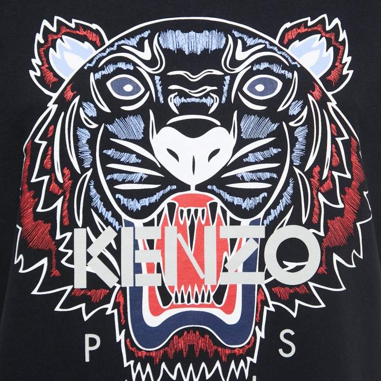 Pre Owned Kenzo Black Logo Print Cotton Crew Neck Half Sleeve T-Shirt S