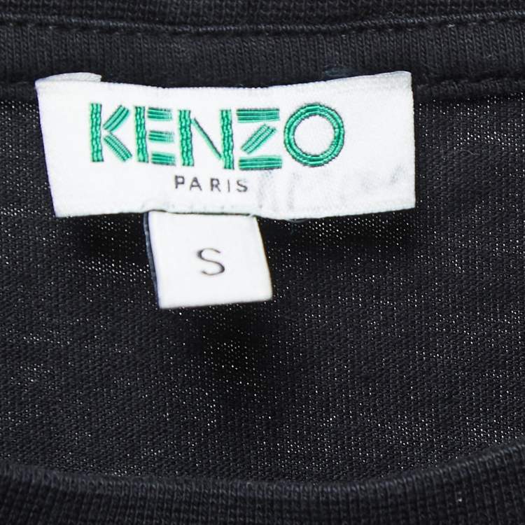 Pre Owned Kenzo Black Logo Print Cotton Crew Neck Half Sleeve T-Shirt S