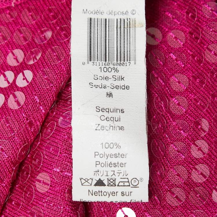 Pre Owned Kenzo Pink Sequin Embellished Silk Knit Draped Long Sleeve Tunic L