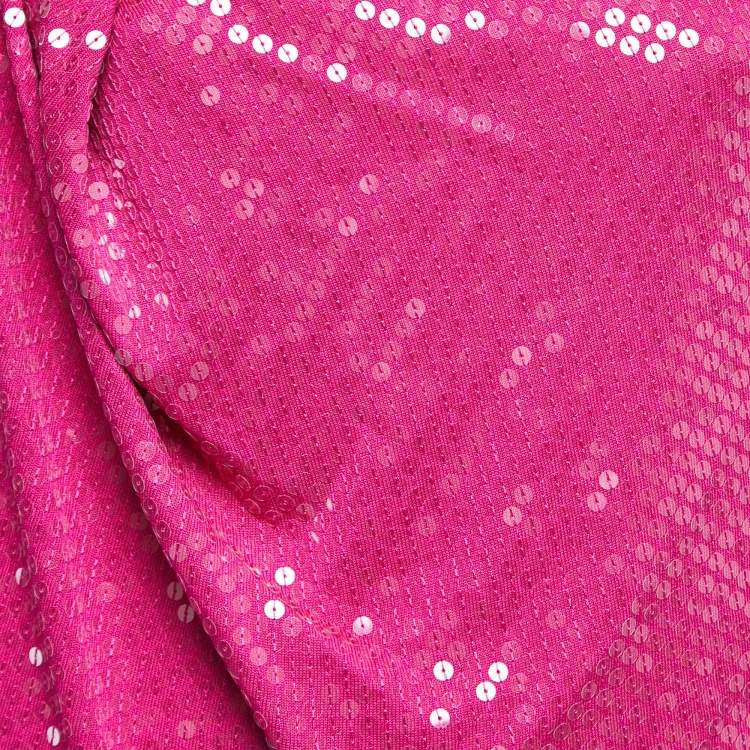 Pre Owned Kenzo Pink Sequin Embellished Silk Knit Draped Long Sleeve Tunic L