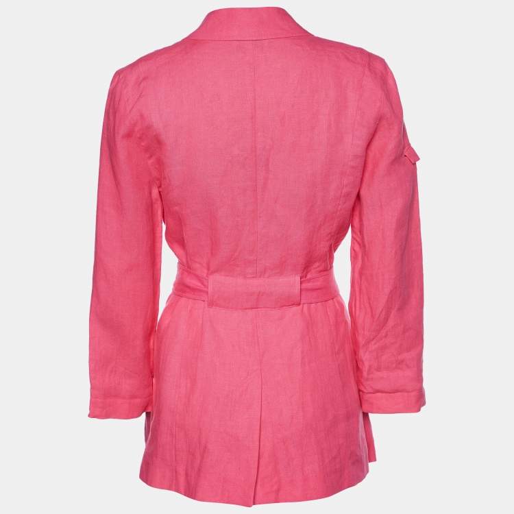 Pre Owned Kenzo Pink Linen Belted Blazer M