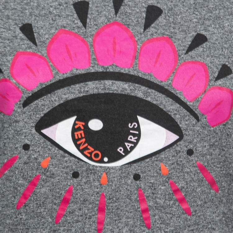 Pre Owned Kenzo Grey Eye Printed Cotton Crew Neck Half Sleeve T-Shirt XS