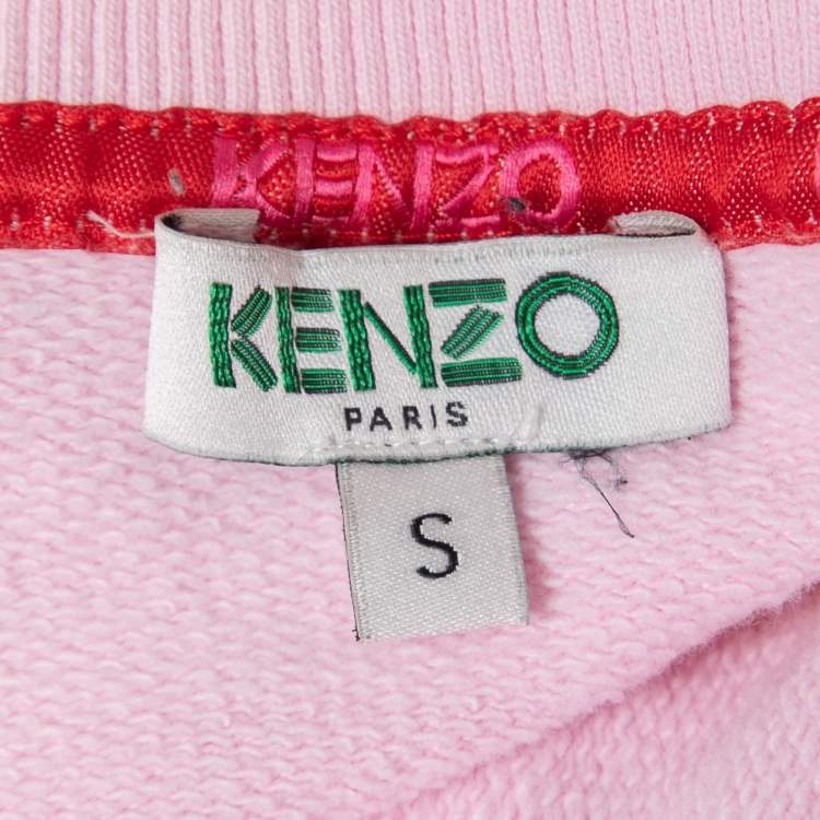 Pre Owned Kenzo Pink Logo Print Cotton Knit V-Neck Sweatshirt S