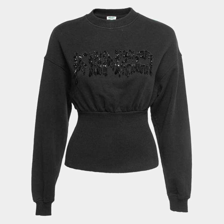 Kenzo Black Cotton Crystals Embellished Logo Sweatshirt S Kenzo The Luxury Closet