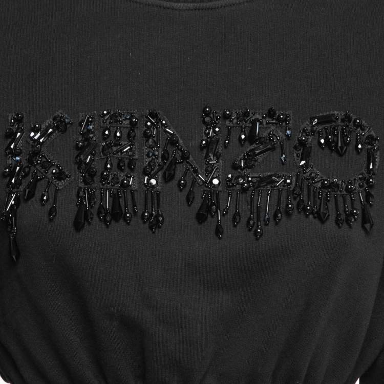 Pre Owned Kenzo Black Cotton Crystals Embellished Logo Sweatshirt S