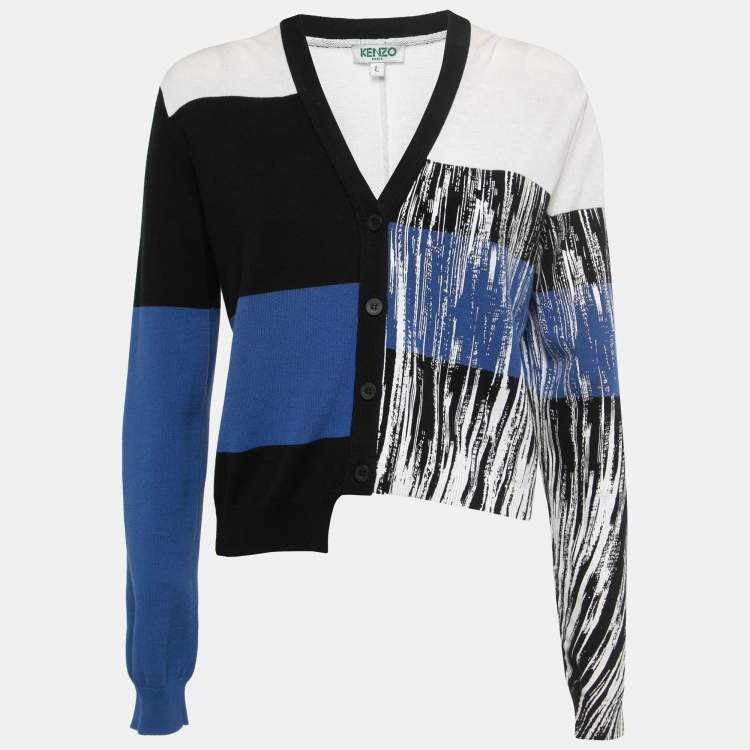 مملوكة مسبقًا Kenzo Black/White Abstract Painted Cotton Knit Button Front Cardigan L