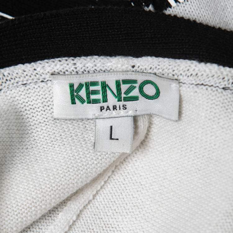 مملوكة مسبقًا Kenzo Black/White Abstract Painted Cotton Knit Button Front Cardigan L