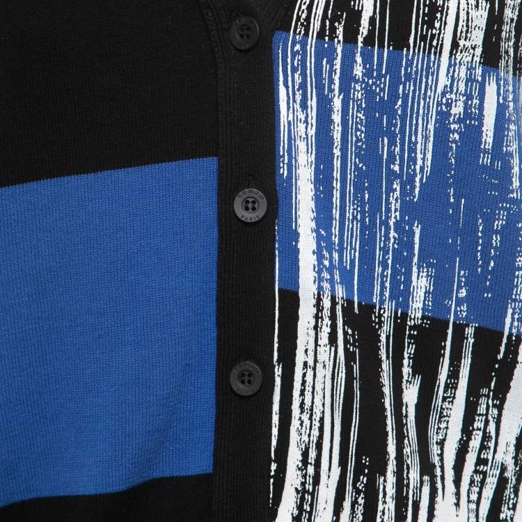 مملوكة مسبقًا Kenzo Black/White Abstract Painted Cotton Knit Button Front Cardigan L