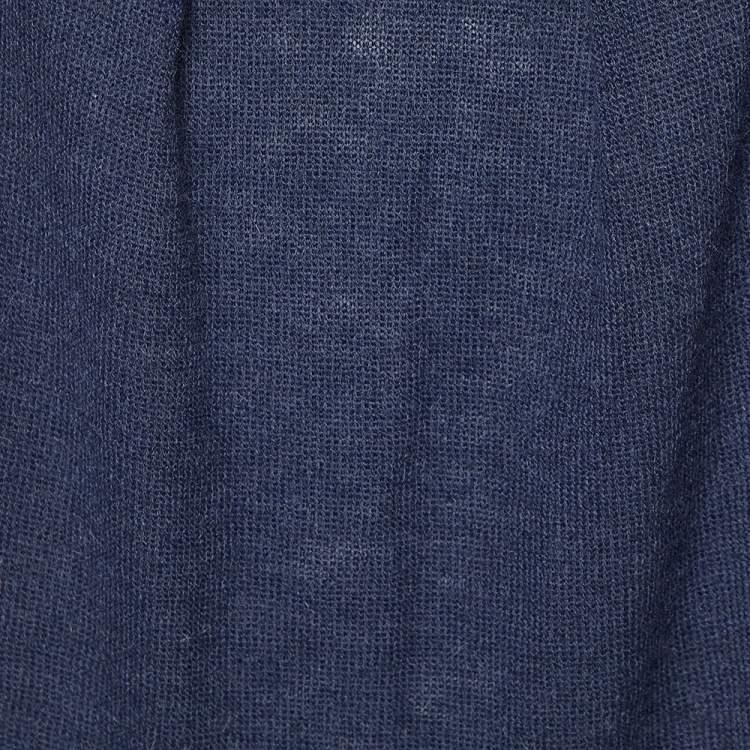 Pre Owned Kenzo Navy Blue Alpaca Knit & Silk Sleeve Tank Top L