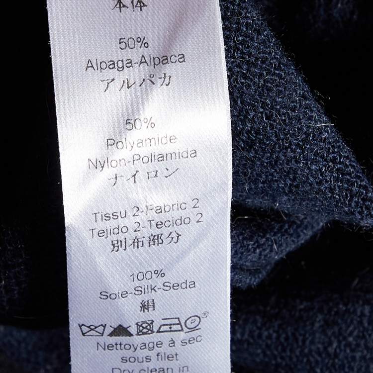 Pre Owned Kenzo Navy Blue Alpaca Knit & Silk Sleeve Tank Top L