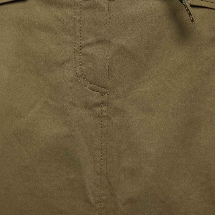 Pre Owned Kenzo Olive Green Cotton Belted Midi Skirt M