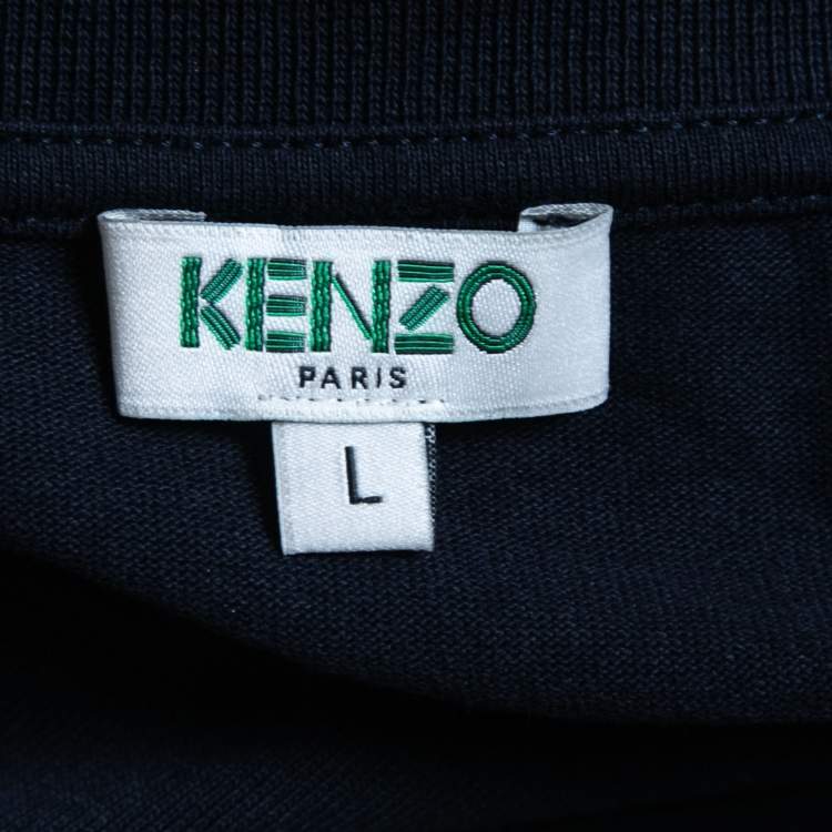 Pre Owned Kenzo Navy Blue Logo Embroidered Cotton Crew Neck T-Shirt L
