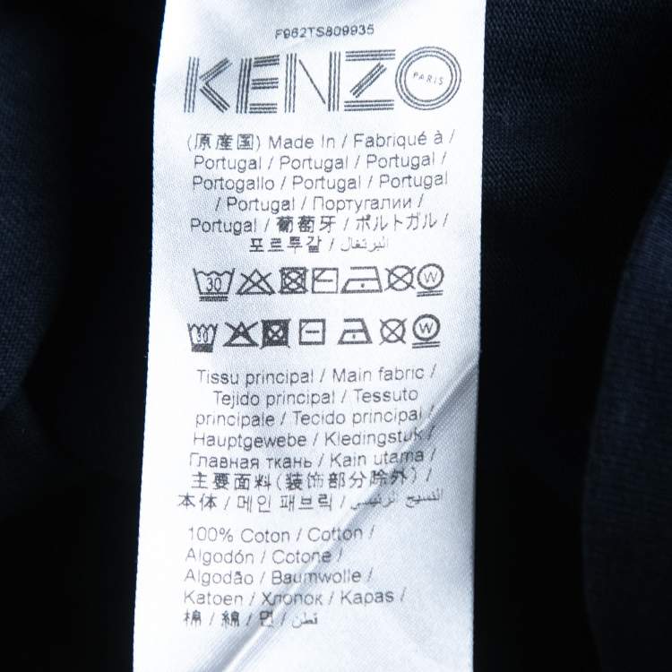 Pre Owned Kenzo Navy Blue Logo Embroidered Cotton Crew Neck T-Shirt L