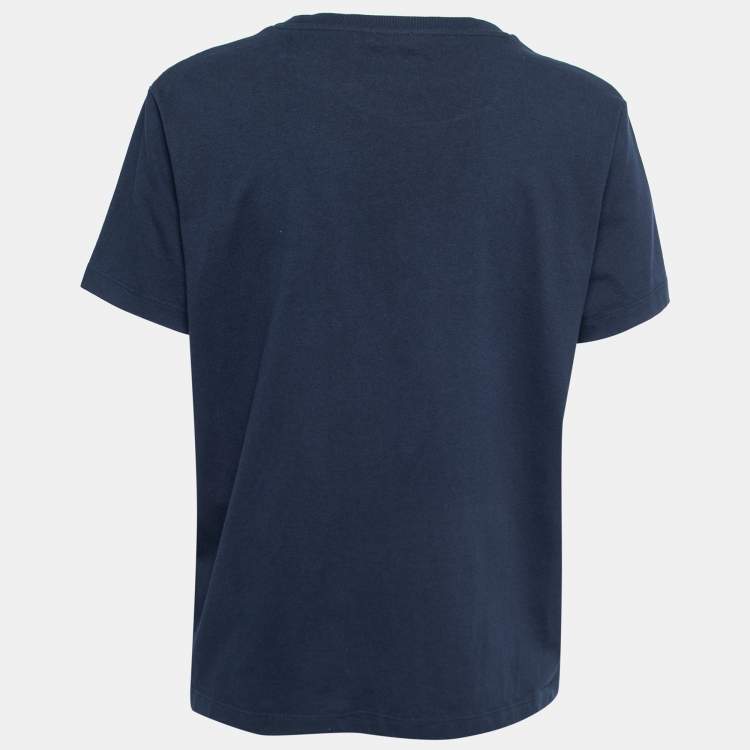 Pre Owned Kenzo Navy Blue Logo Embroidered Cotton Crew Neck T-Shirt L