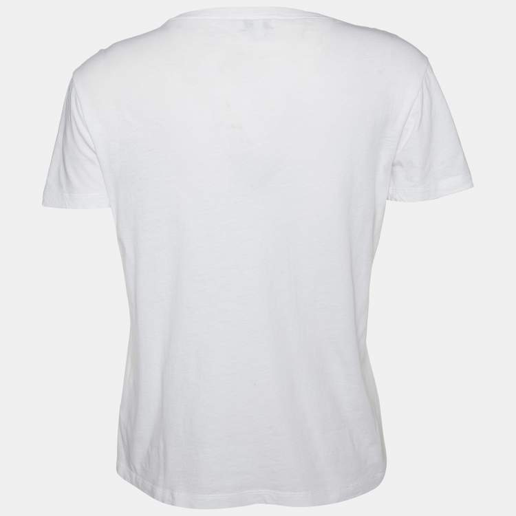 Pre Owned Kenzo White Tiger Motif Print Cotton Jersey Crew Neck T Shirt M