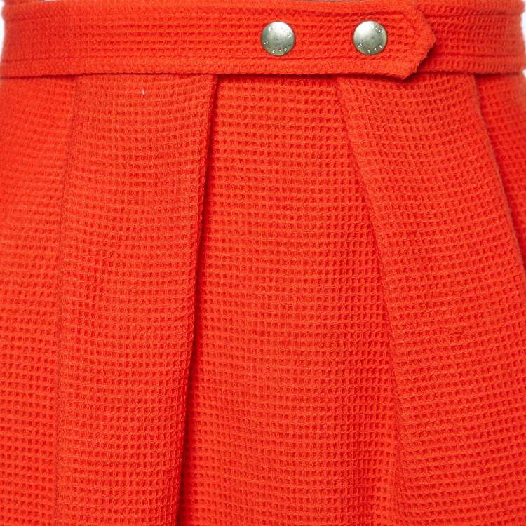 Pre Owned Kenzo Orange Wool Knit Pleated Mini Skirt M