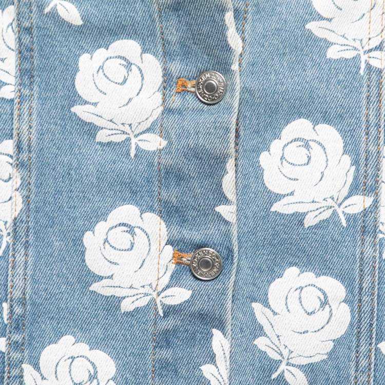 مملوكة مسبقًا Kenzo Blue Floral Print Denim Knee Length Skirt M 