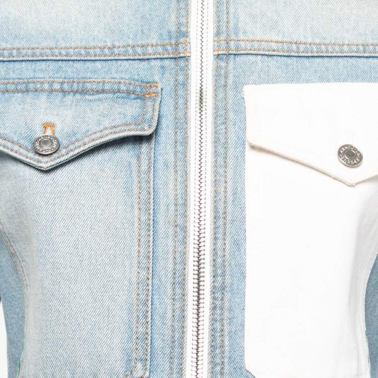 Pre Owned Kenzo Blue Logo Embroidered Denim Zip Front Cropped Jacket XS