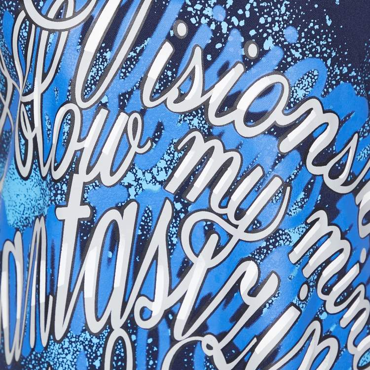 Pre Owned Kenzo Navy Blue Printed Cotton Knit Mini Dress L