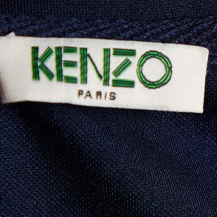 Pre Owned Kenzo Navy Blue Printed Cotton Knit Mini Dress L