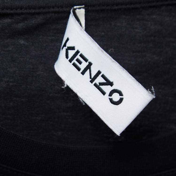 Pre Owned Kenzo Black Tiger Printed Cotton Knit T-Shirt M