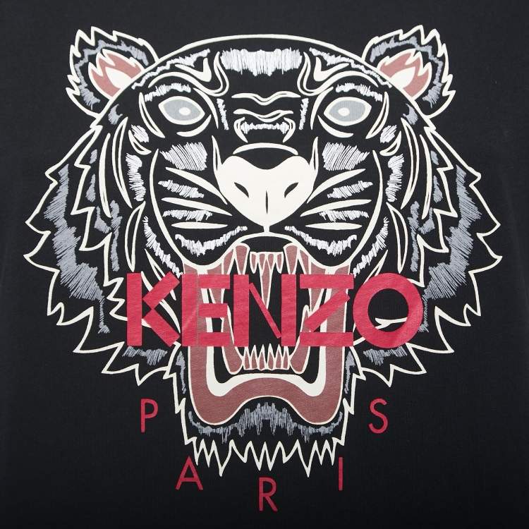 Pre Owned Kenzo Black Tiger Printed Cotton Knit T-Shirt M