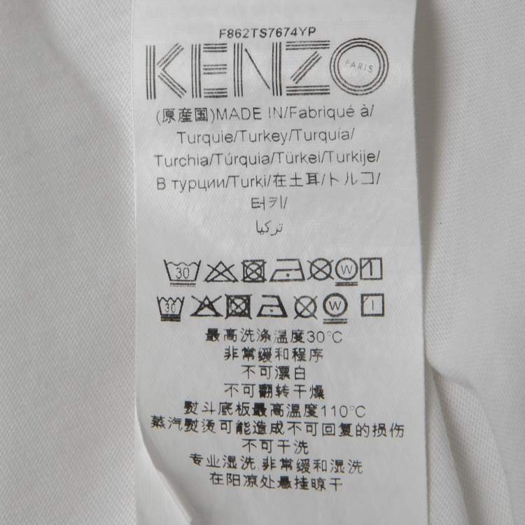 Pre Owned Kenzo White Logo Print Cotton Crew Neck Cropped Half Sleeve T-Shirt M
