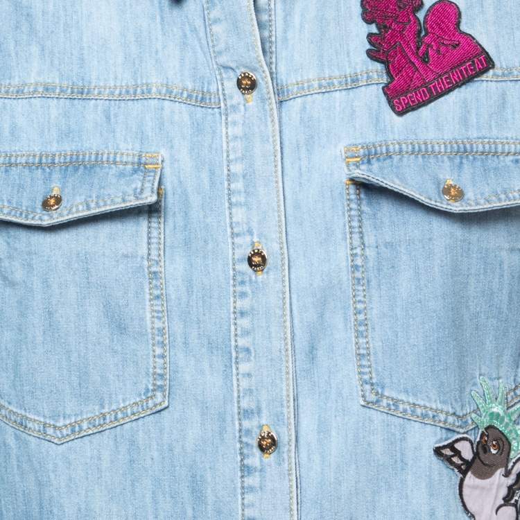 Pre Owned Kenzo Blue Denim Patch Detailed Button Front Long Sleeve Shirt M