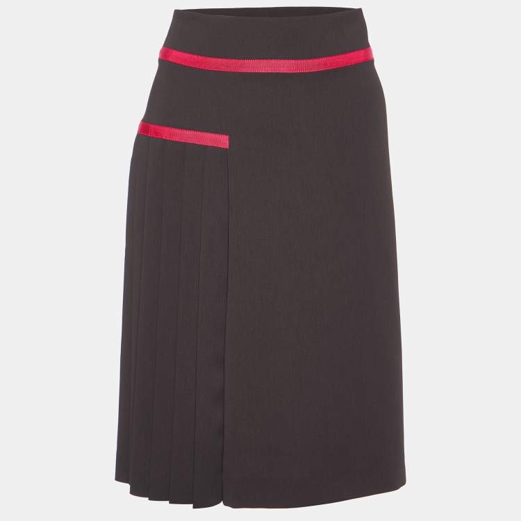 Pre Owned Kenzo Brown Pleated Polyester Contrast Detail Mini Skirt M