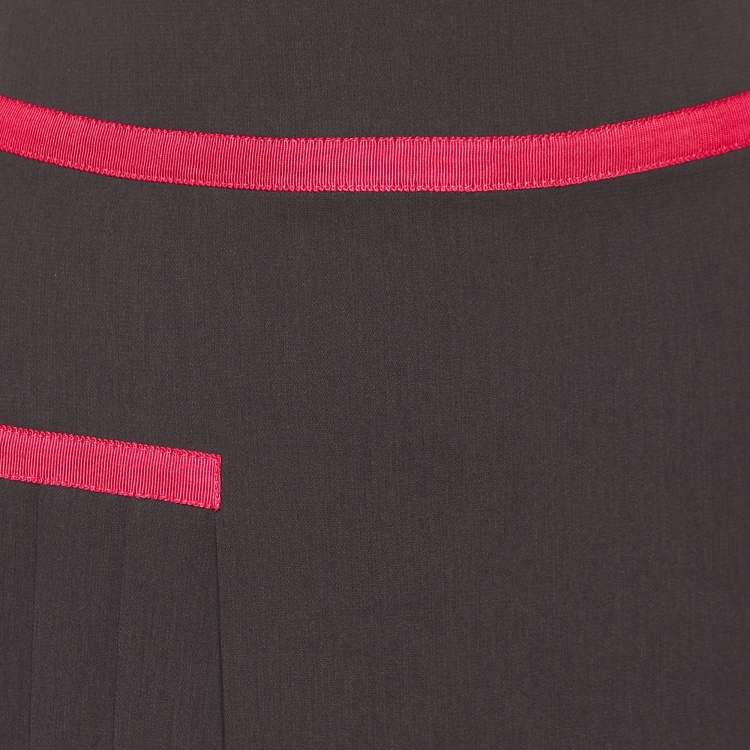 Pre Owned Kenzo Brown Pleated Polyester Contrast Detail Mini Skirt M