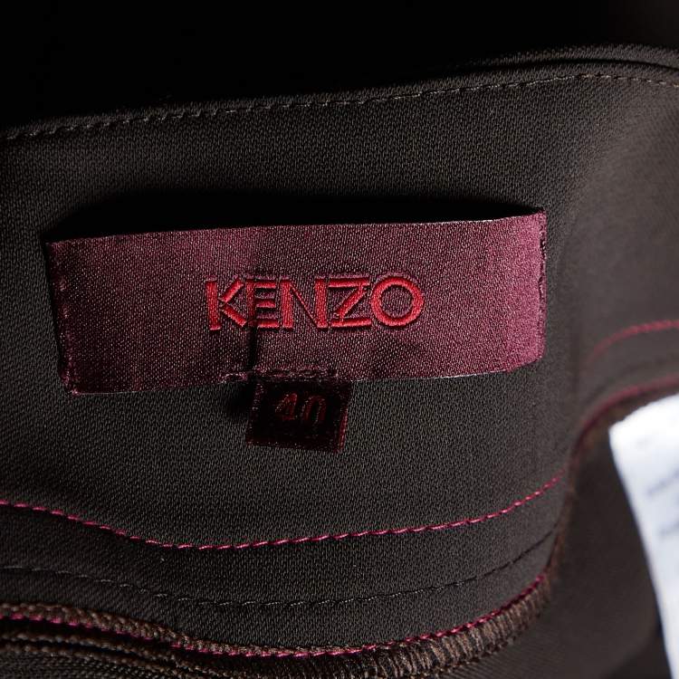 Pre Owned Kenzo Brown Pleated Polyester Contrast Detail Mini Skirt M